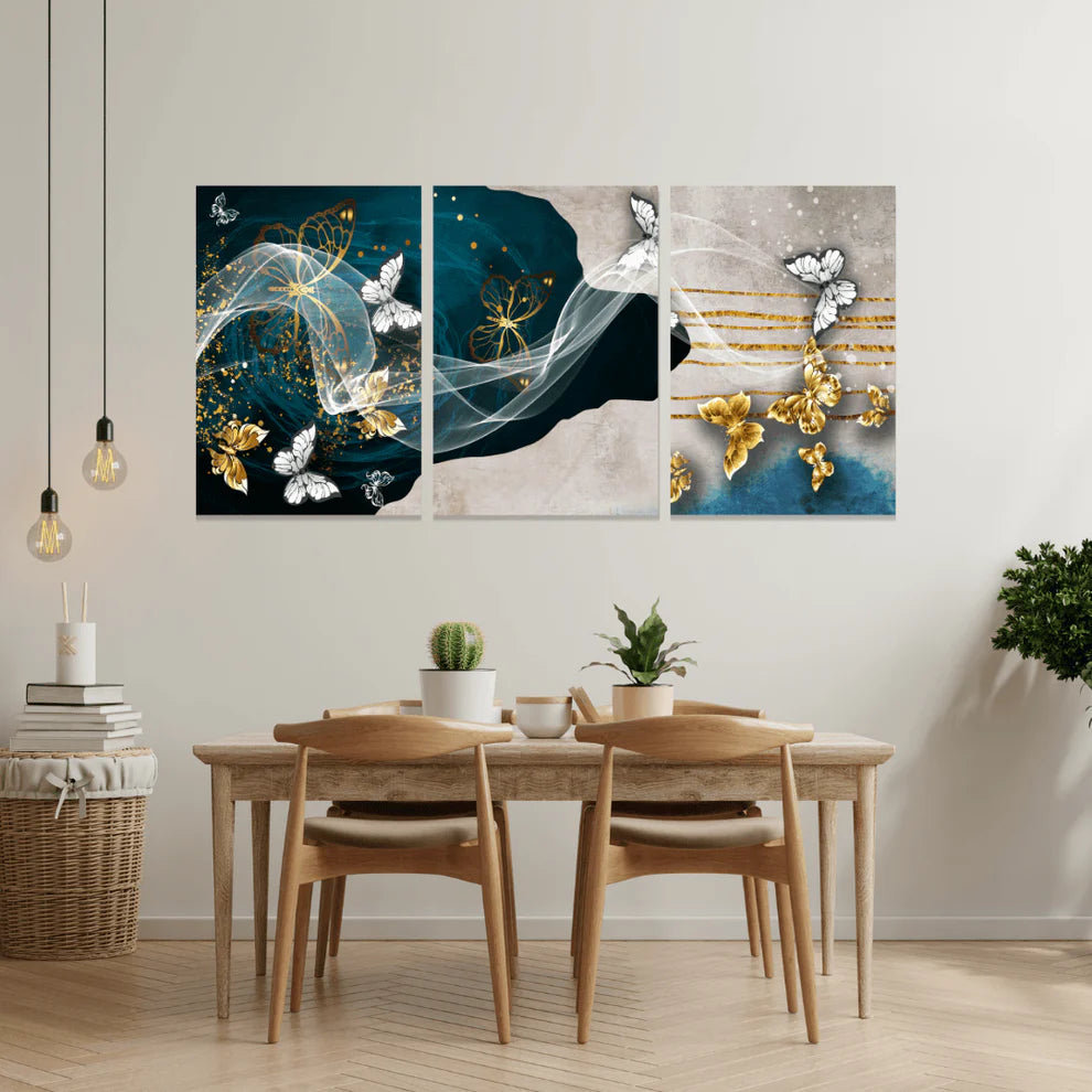 Golden Butterflies Glass Wall Art