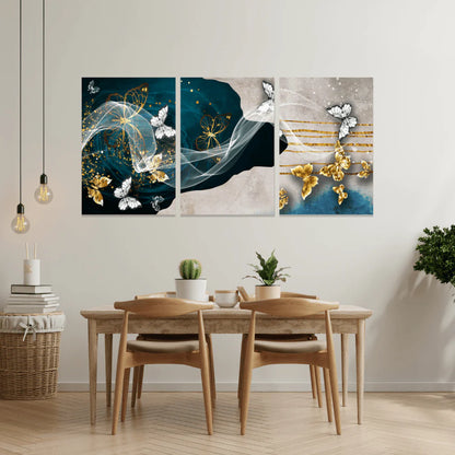 Golden Butterflies Glass Wall Art