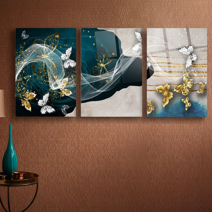 Golden Butterflies Glass Wall Art