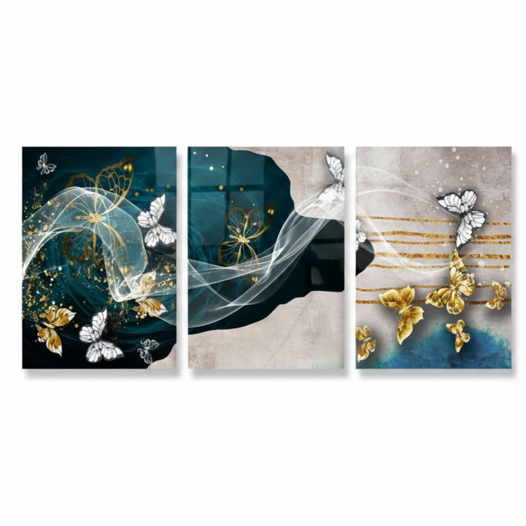 Golden Butterflies Glass Wall Art