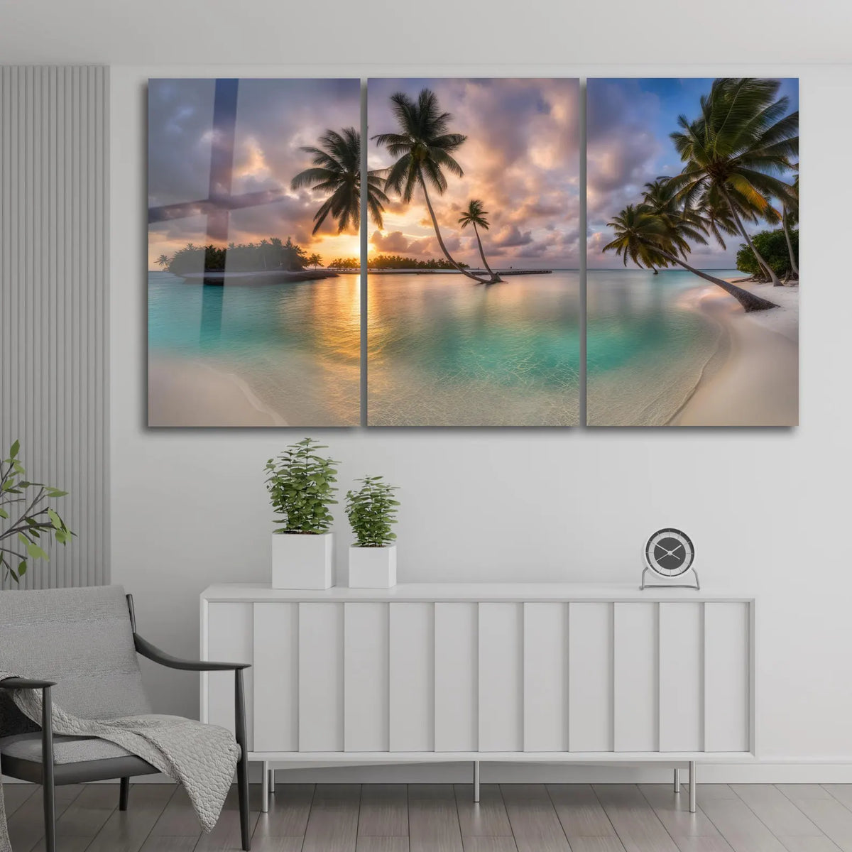 Coucher de Soleil sur Plage Tropicale Tableau en Verre Trempé