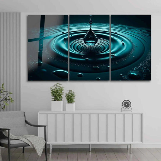 Teal Water Drop Glass Wall Art