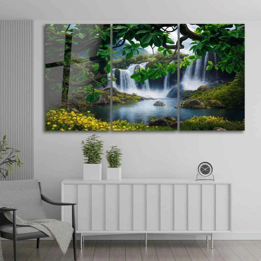 Waterfall Forest Glass Wall Art