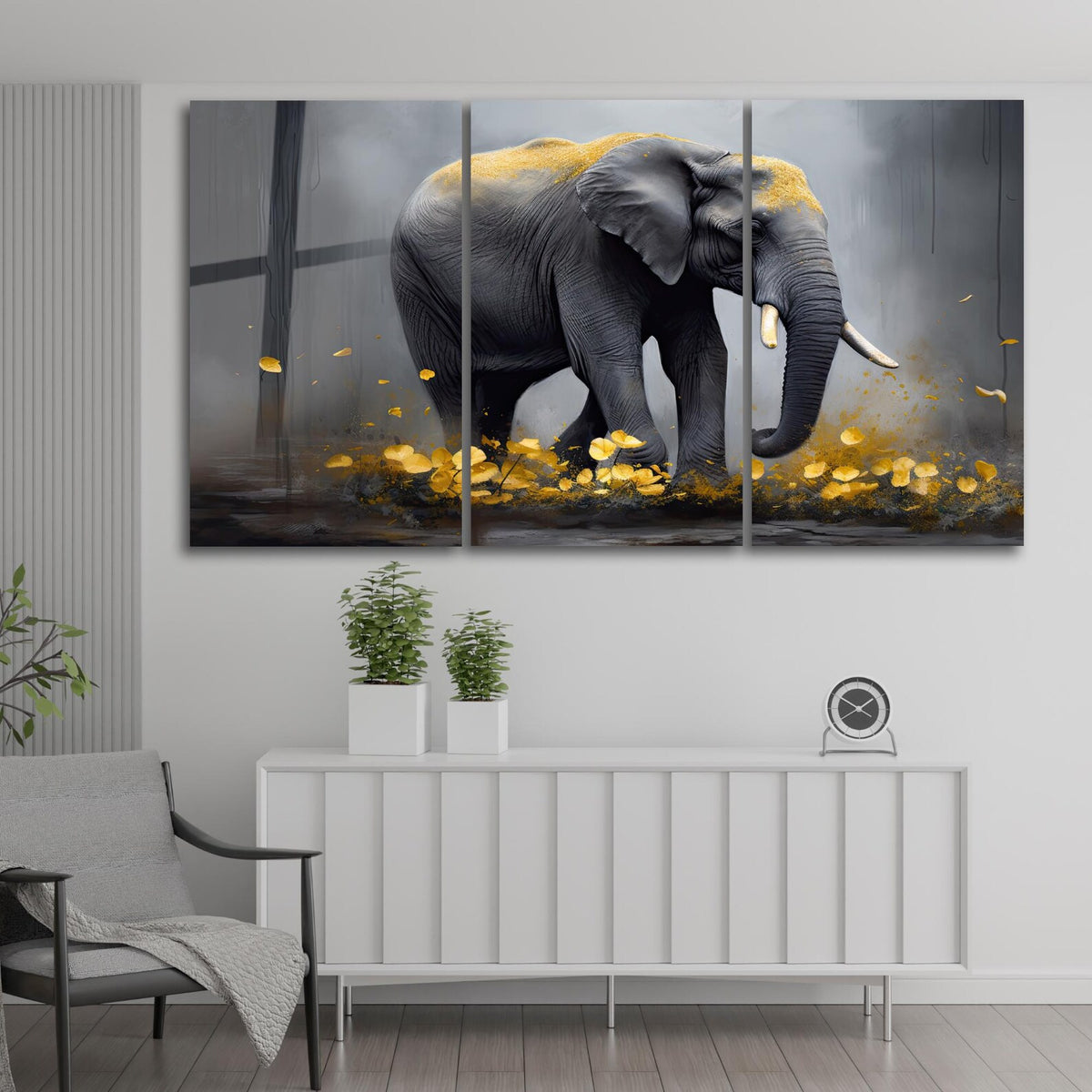 Elephant Gold Glass Wall Art