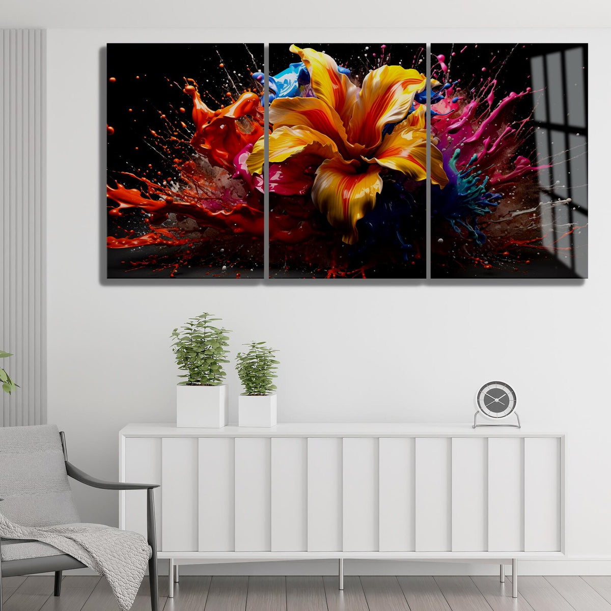 Fleur aux Touches de Couleur Tableau en Verre Trempé