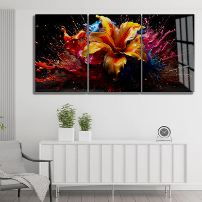 Fleur aux Touches de Couleur Tableau en Verre Trempé
