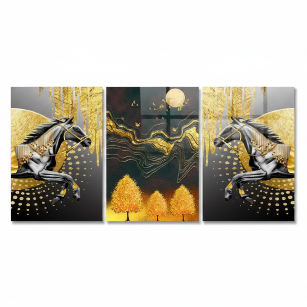 Due Cavalli Neri Quadro in Vetro Temperato