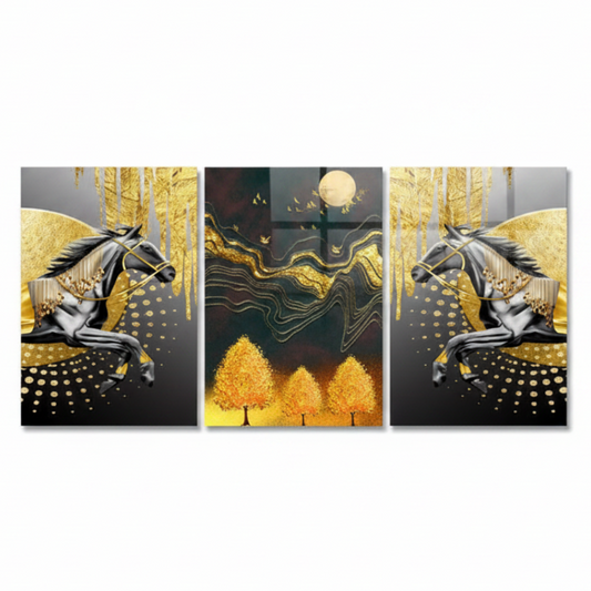 Twin Black Horses Glass Wall Art