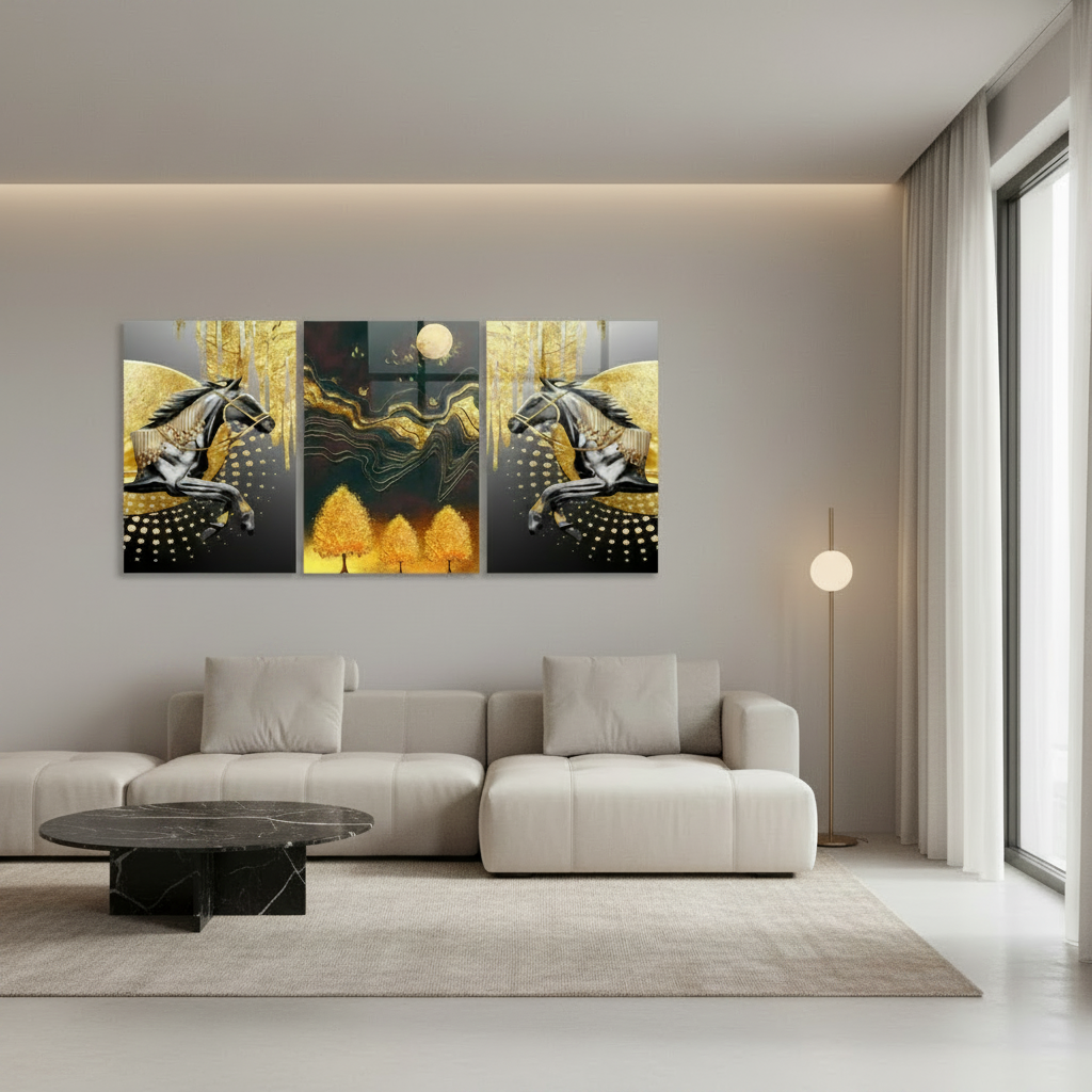 Due Cavalli Neri Quadro in Vetro Temperato