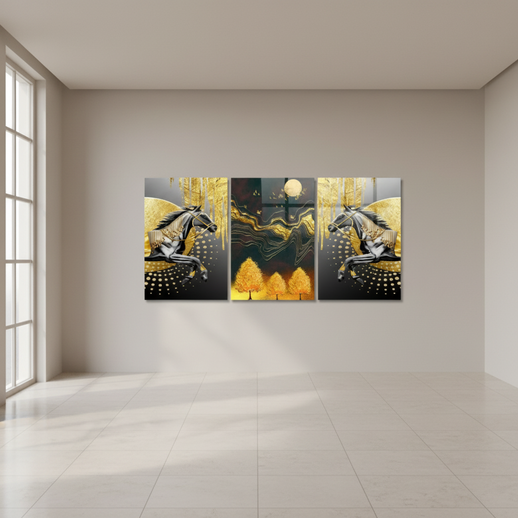 Due Cavalli Neri Quadro in Vetro Temperato