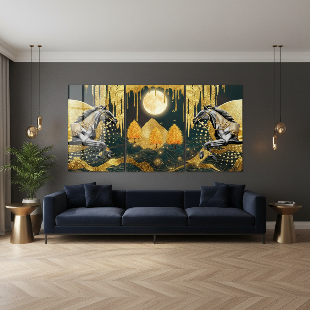 Due Cavalli Neri Quadro in Vetro Temperato
