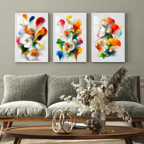 Fleurs Abstraites Colorées Tableau en Verre Trempé