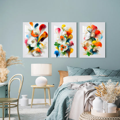 Fleurs Abstraites Colorées Tableau en Verre Trempé