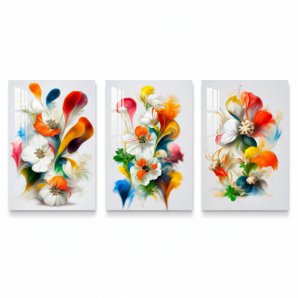 Fleurs Abstraites Colorées Tableau en Verre Trempé