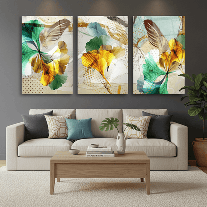 Piume e Foglie Quadro in vetro temperato