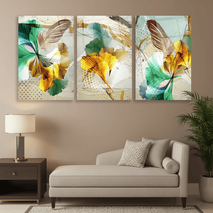 Piume e Foglie Quadro in vetro temperato