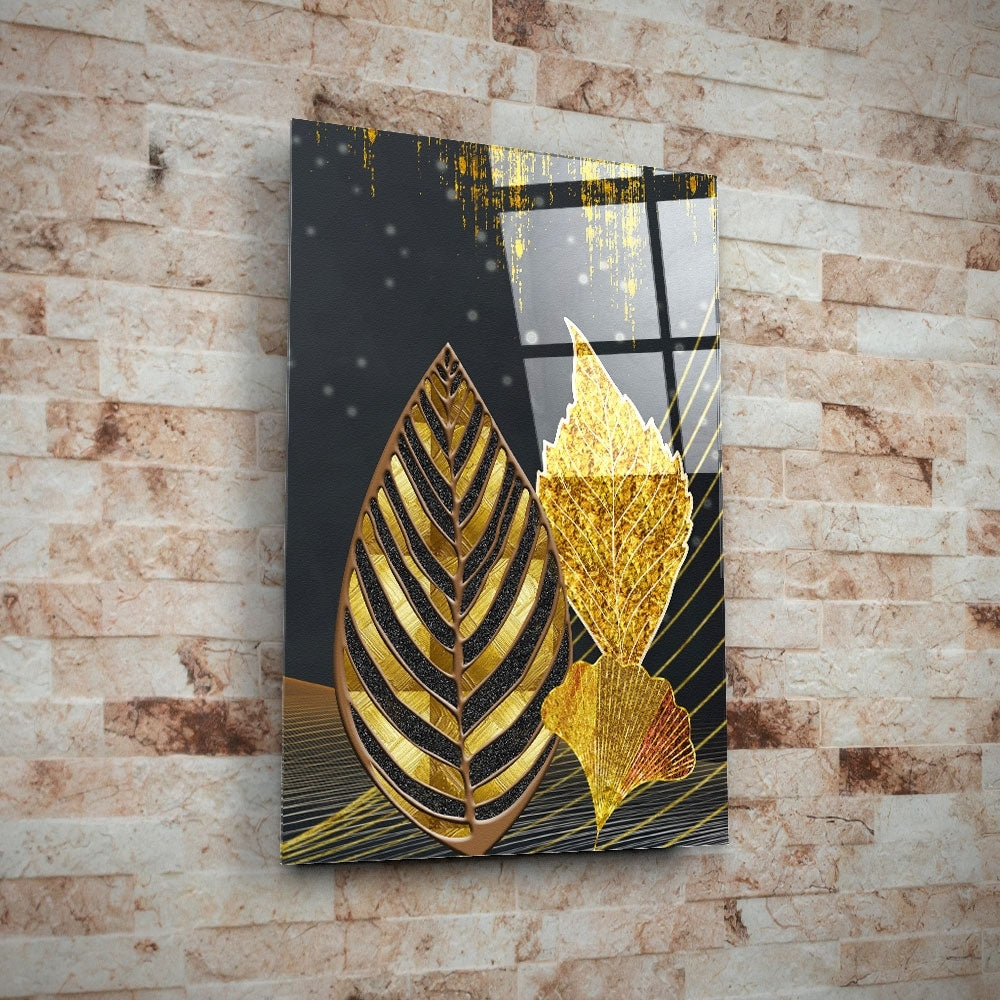 Gold Leaves Glass Wall Art