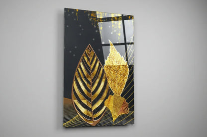 Luxury Gold Leaves Glass Wall Art - LUXARTDECO