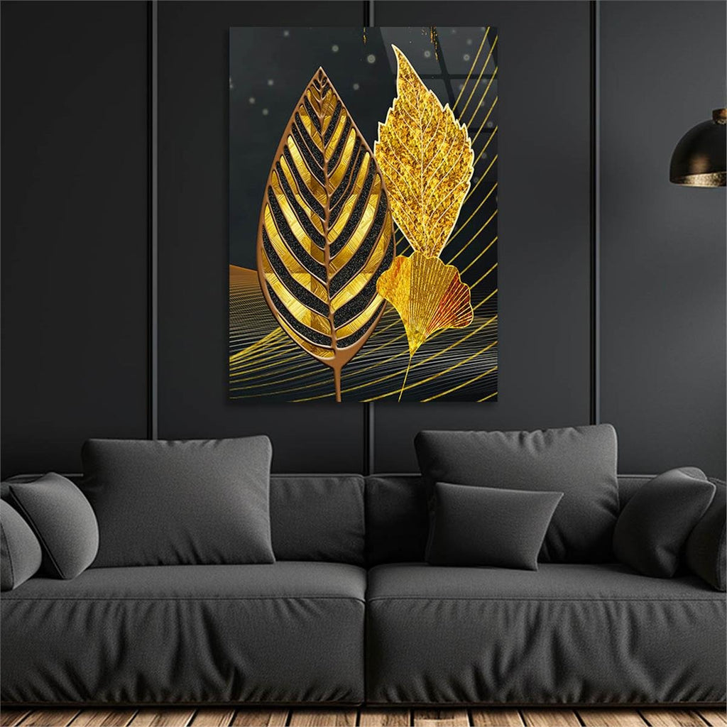 Gold Leaves Glass Wall Art
