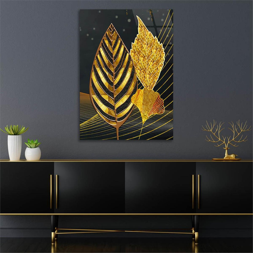 Gold Leaves Glass Wall Art