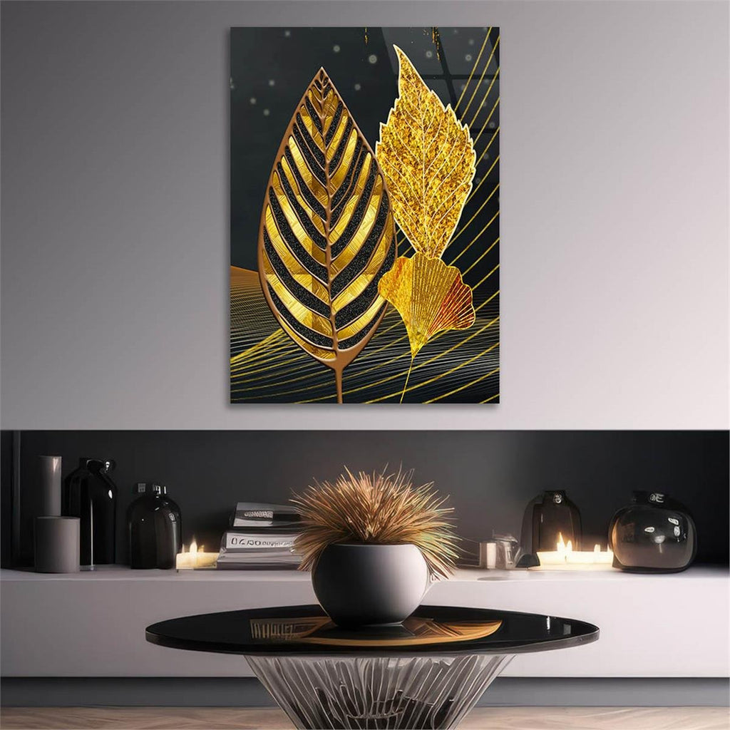 Gold Leaves Glass Wall Art