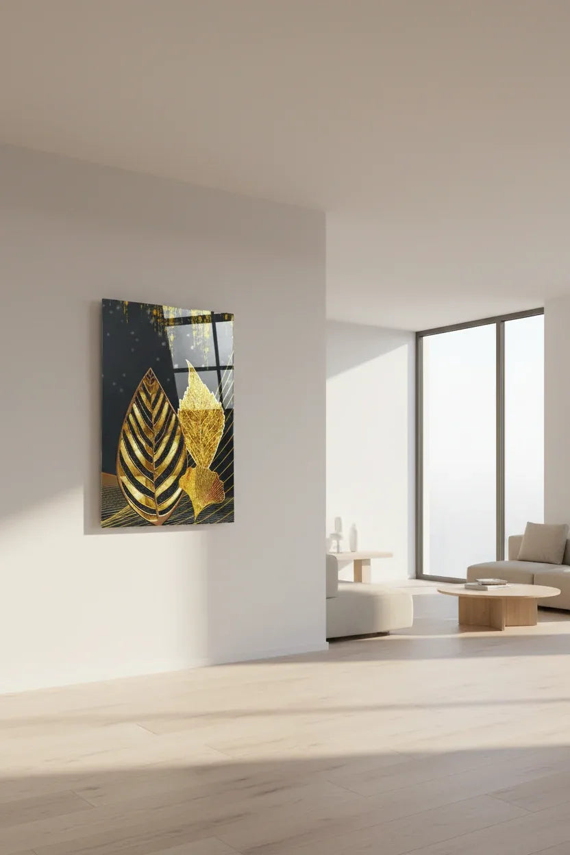 Luxury Gold Leaves Glass Wall Art - LUXARTDECO