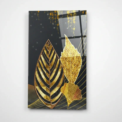 Luxury Gold Leaves Glass Wall Art - LUXARTDECO