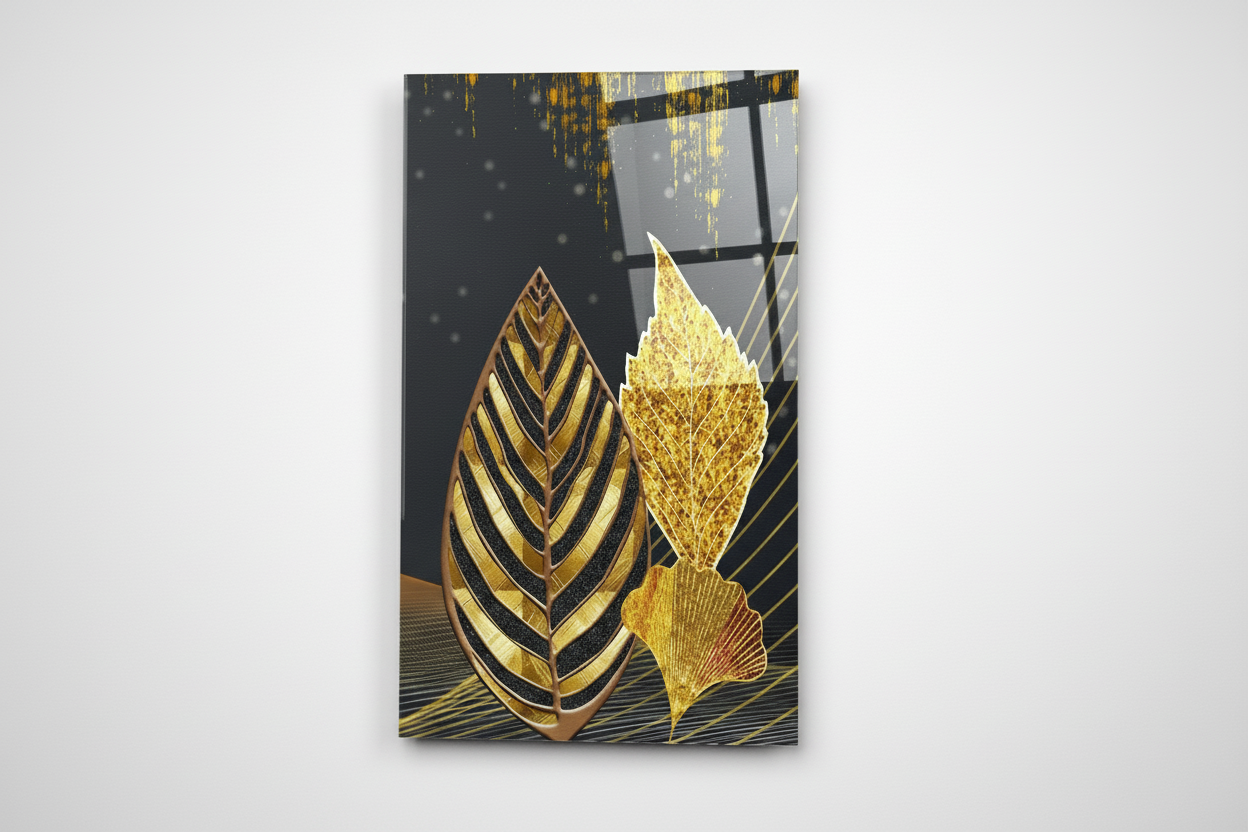 Luxury Gold Leaves Glass Wall Art