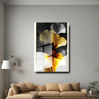 Elegant Gold Leaves Glass Wall Art - LUXARTDECO