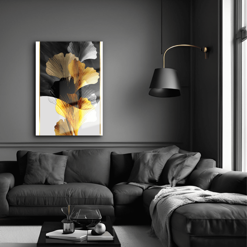 Gold Leaves Glass Wall Art