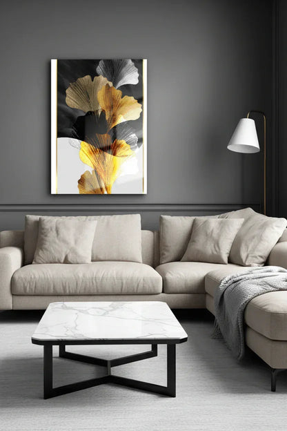 Elegant Gold Leaves Glass Wall Art - LUXARTDECO