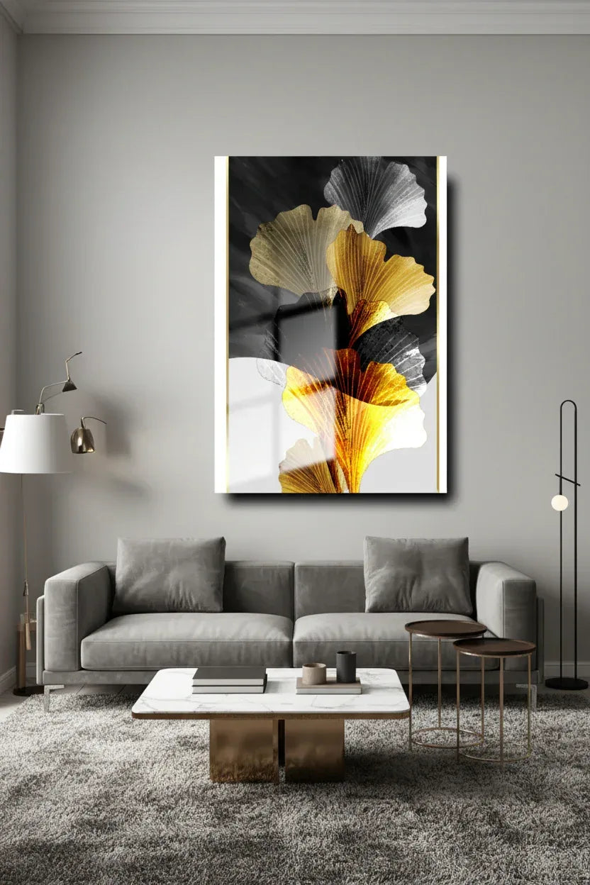 Elegant Gold Leaves Glass Wall Art - LUXARTDECO