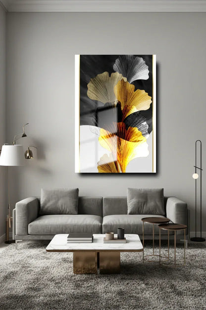 Elegant Gold Leaves Glass Wall Art - LUXARTDECO