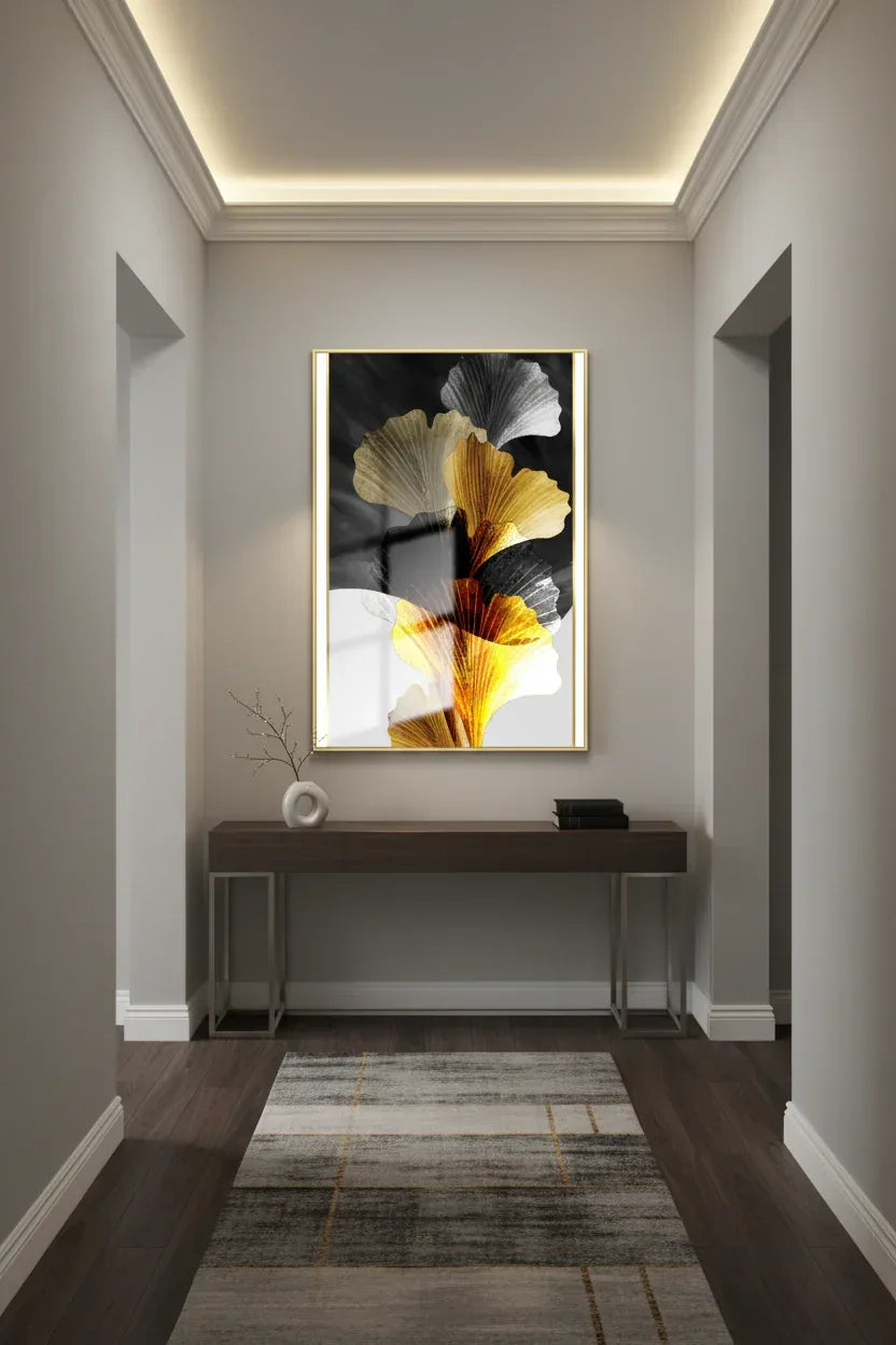 Elegant Gold Leaves Glass Wall Art - LUXARTDECO