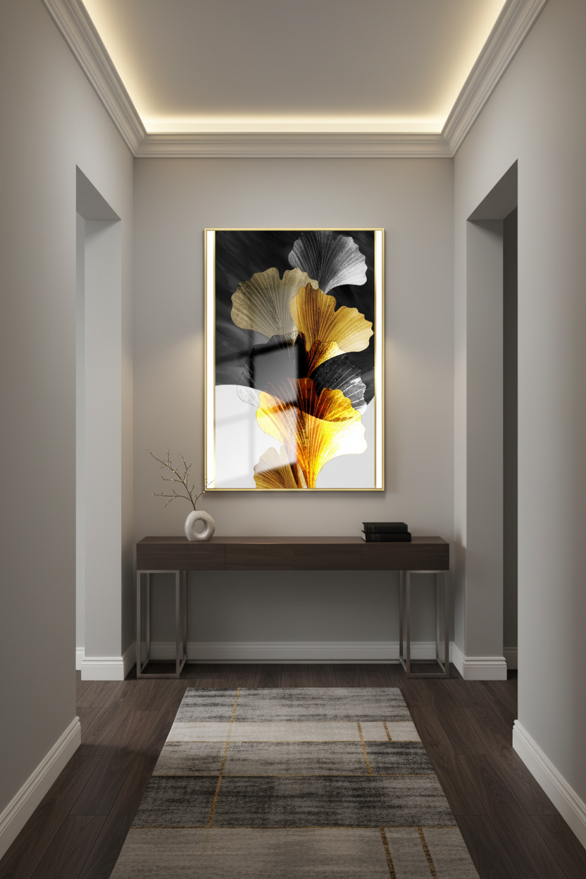 Elegant Gold Leaves Glass Wall Art