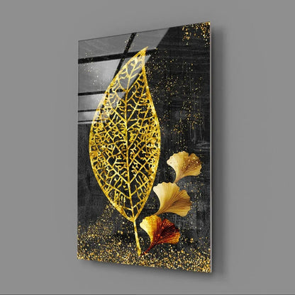 Modern Gold Leaves Glass Wall Art - LUXARTDECO