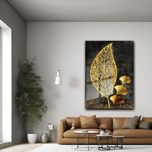 Gold Leaves Glass Wall Art