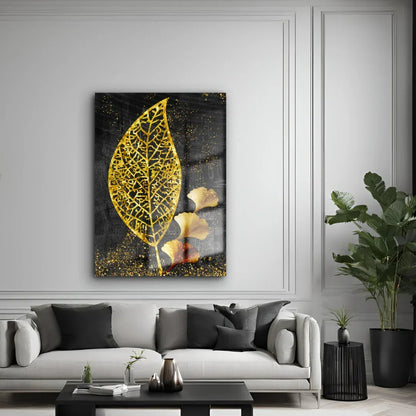 Modern Gold Leaves Glass Wall Art - LUXARTDECO