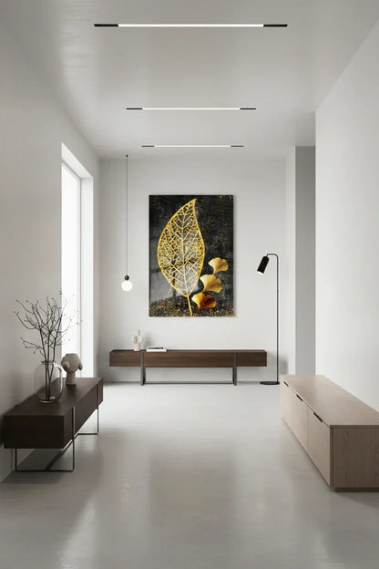 Modern Gold Leaves Glass Wall Art - LUXARTDECO