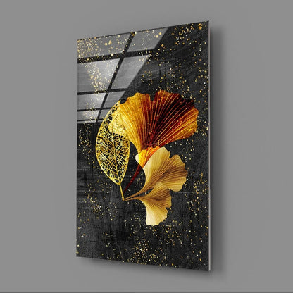 Gold Leaves Glass Wall Art - LUXARTDECO