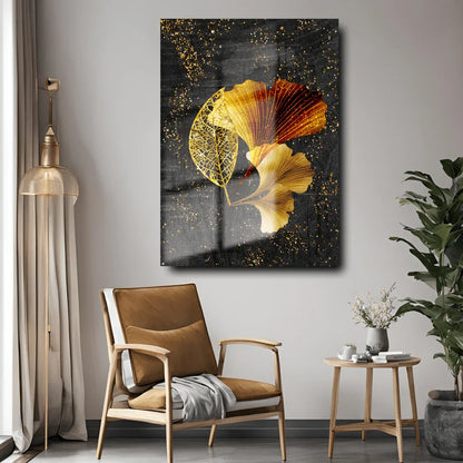 Gold Leaves Glass Wall Art - LUXARTDECO