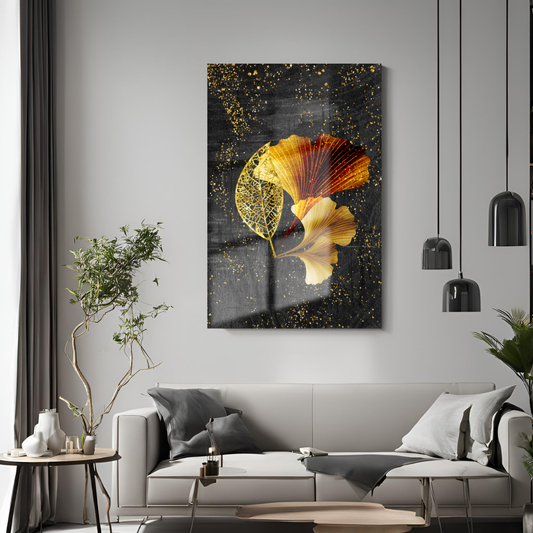 Gold Leaves Glass Wall Art