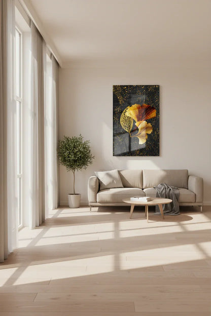 Gold Leaves Glass Wall Art - LUXARTDECO