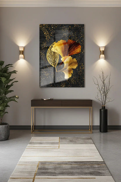 Gold Leaves Glass Wall Art - LUXARTDECO