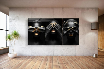 Black and Gold Women Glass Wall Art
