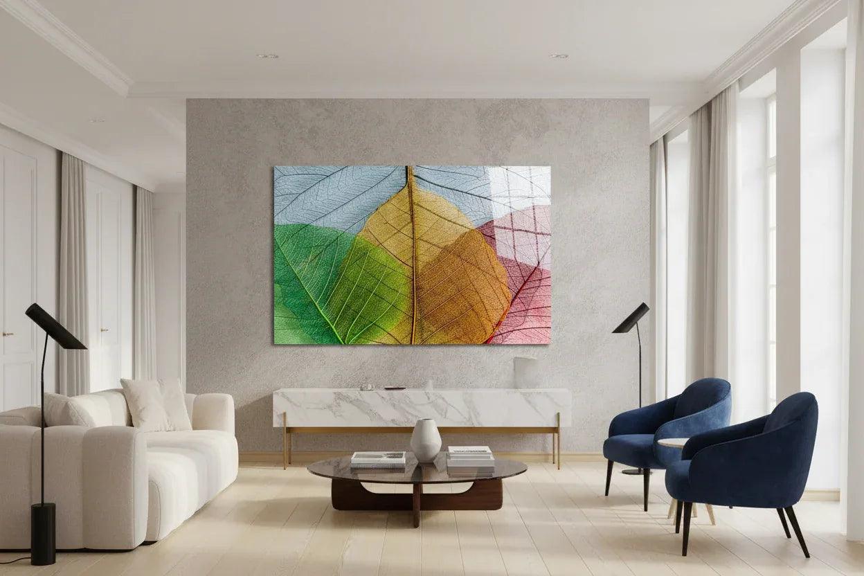 Colorful Leaves Glas Wall Art - LUXARTDECO