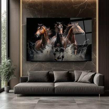 Elegant Horses Glass Wall Art - LUXARTDECO