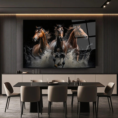 Elegant Horses Glass Wall Art - LUXARTDECO