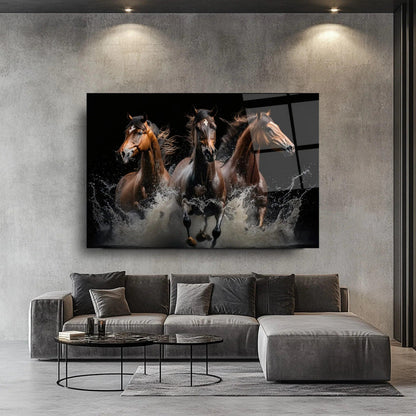 Elegant Horses Glass Wall Art - LUXARTDECO