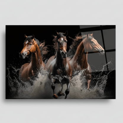Élégant Chevaux Tableau en Verre Trempé